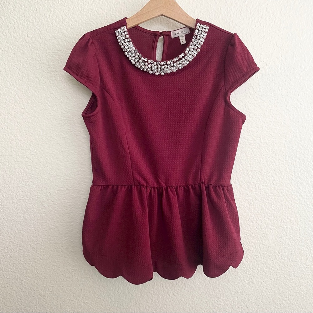 Burgundy Jeweled Peplum Top Size L Kids